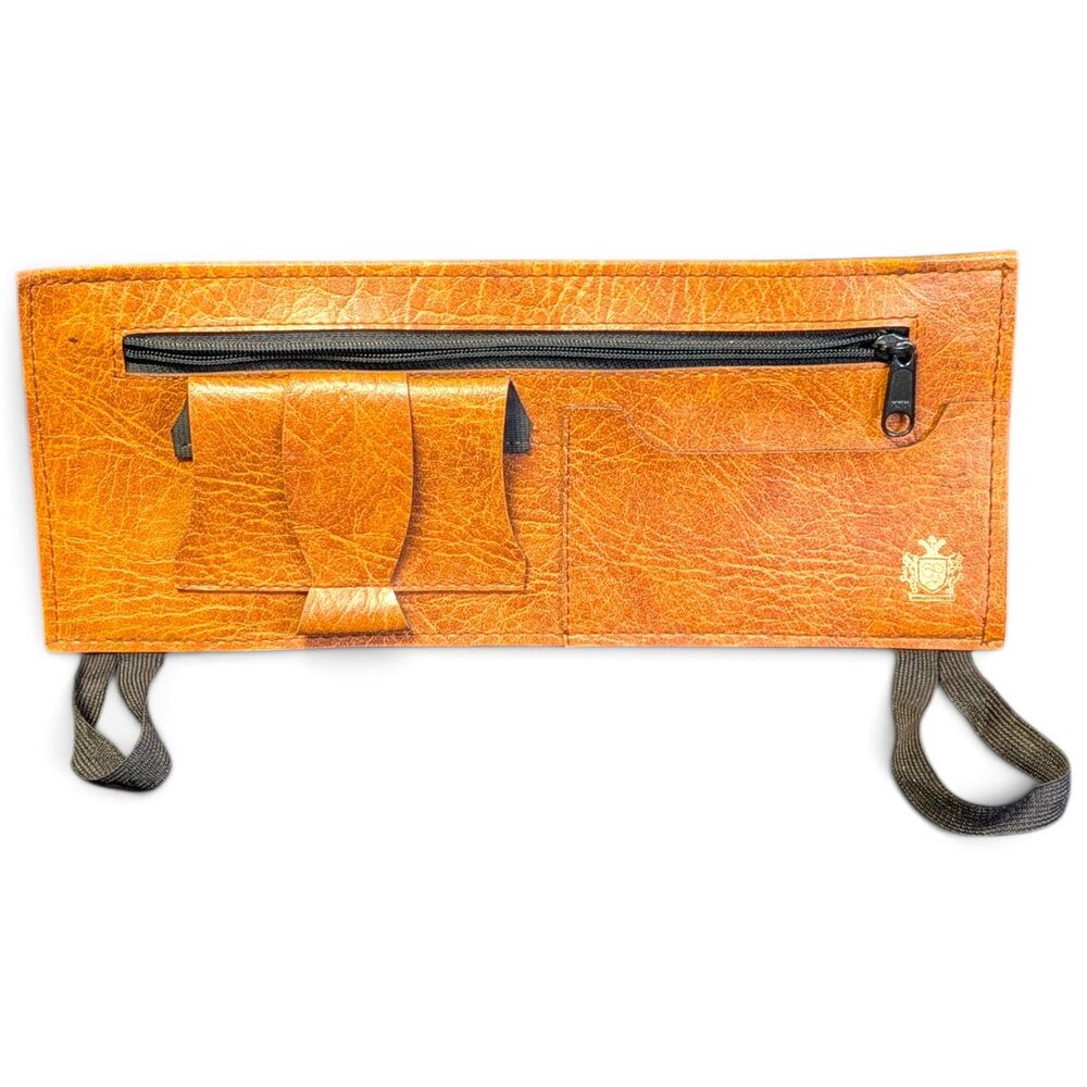 Vintage 70s Two-Tone Faux Leather Car Sun Visor Organizer - Lion Crest Logo